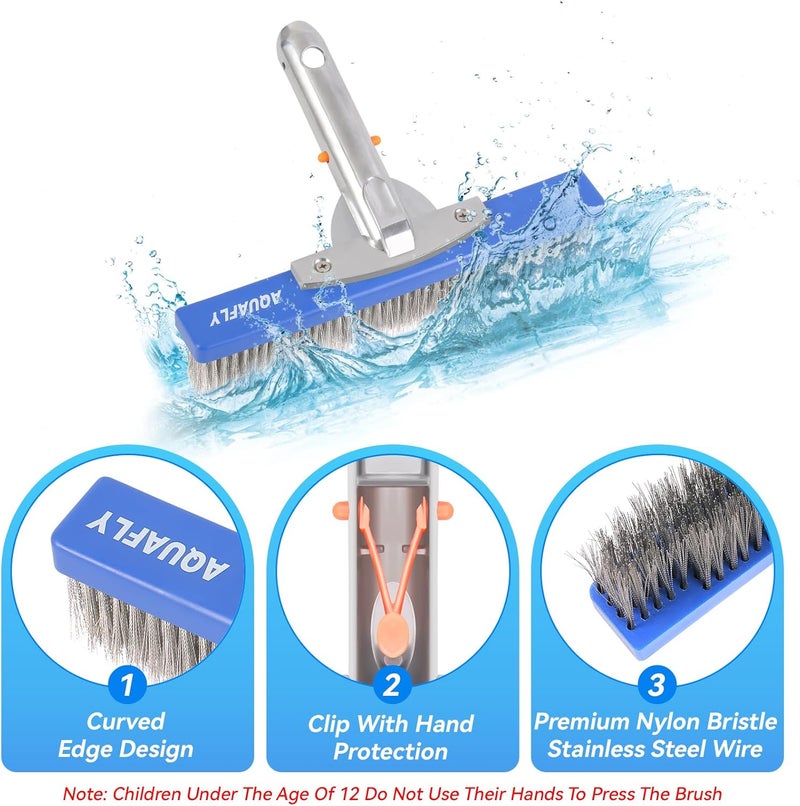 AQUAFLY 10-Inch Stainless Steel Pool Brush - Heavy Duty Pool Cleaning Brush for Concrete & Gunite Pools, Deep Cleaning Tool for Walls & Floors - Durable Wire Bristle Brush Head - Image 3